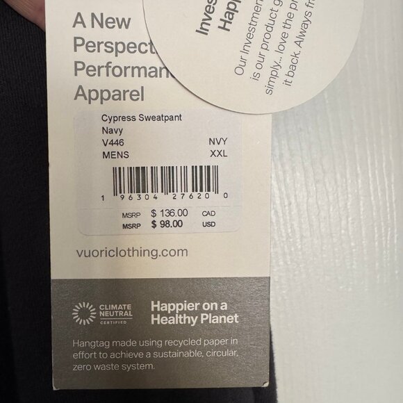 NWT Vuori Men's Cypress sweatpant navy - Picture 3 of 6